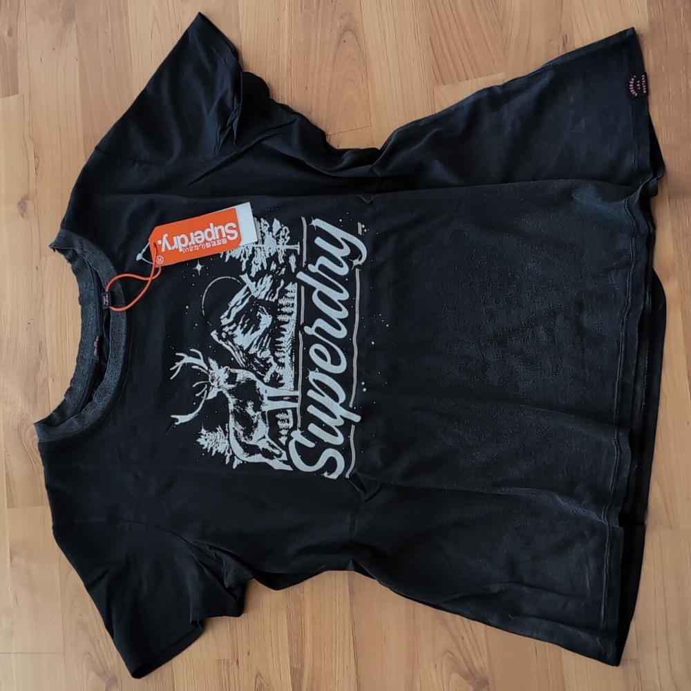 NWT Superdry Bleach Graphic Tee Midwest Bisson Black Vintage T-shirt L